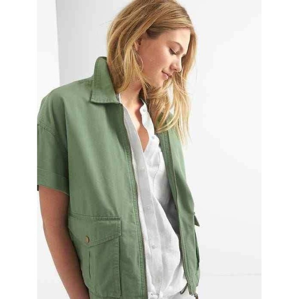 Gap Utility Jacket M Green Short Sleeve Zip Up Twig Gorpcore Earthy Transitional